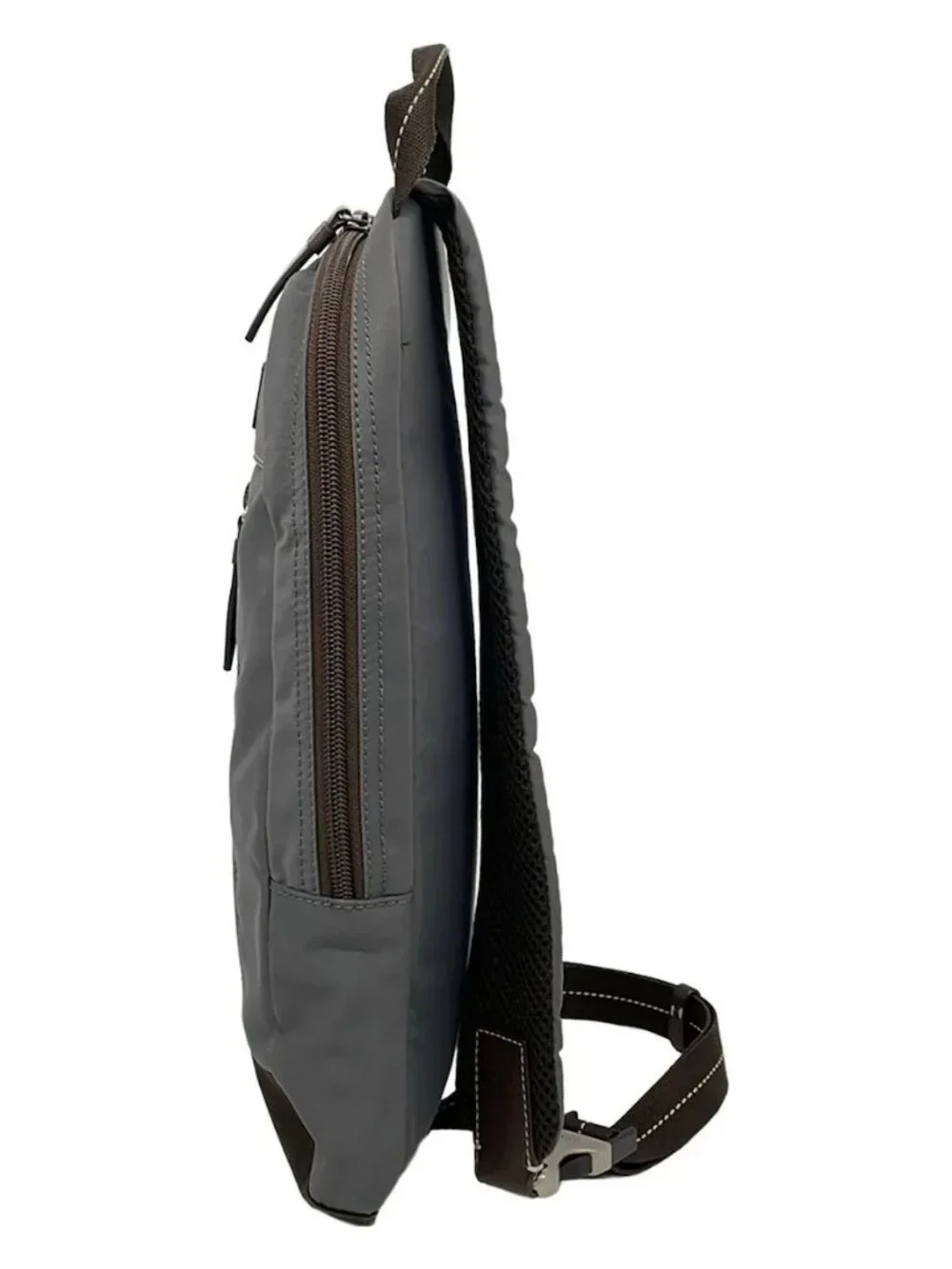 COACH Varick Nylon Sling Pack F70692 Gray Dark Brown Nylon Leather Backpack